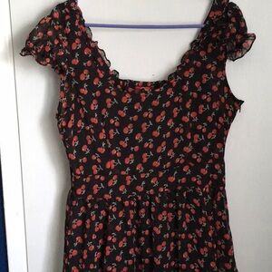 Royal Bones Black Dress with Red Cherry Pattern